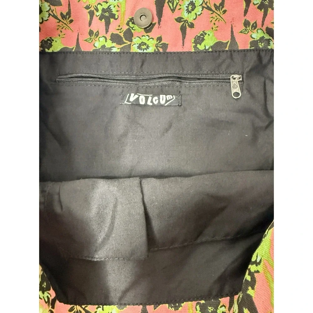 Volcom 2000s Pink Green Floral Large Tote Bag Chain‎ Handles Hobo Beach Casual